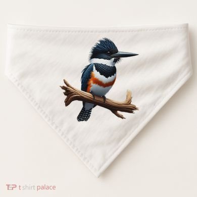 Bird Series. Belted Kingfisher Bird. ArtistS Rendition. USA-Made Doggie Bandana