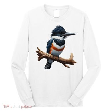 Bird Series. Belted Kingfisher Bird. ArtistS Rendition. Long Sleeve Shirt