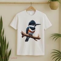 Bird Series. Belted Kingfisher Bird. ArtistS Rendition. T-Shirt thumb 2