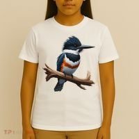 Bird Series. Belted Kingfisher Bird. ArtistS Rendition. T-Shirt thumb 4