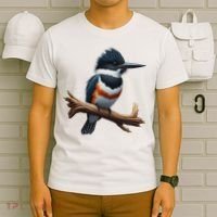 Bird Series. Belted Kingfisher Bird. ArtistS Rendition. T-Shirt thumb 6