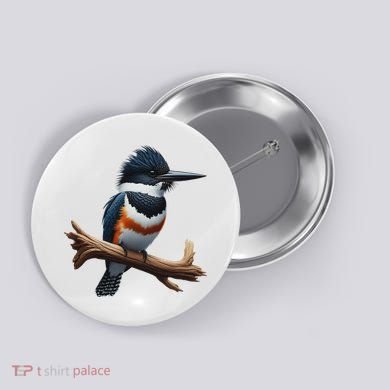 Bird Series. Belted Kingfisher Bird. ArtistS Rendition. Button