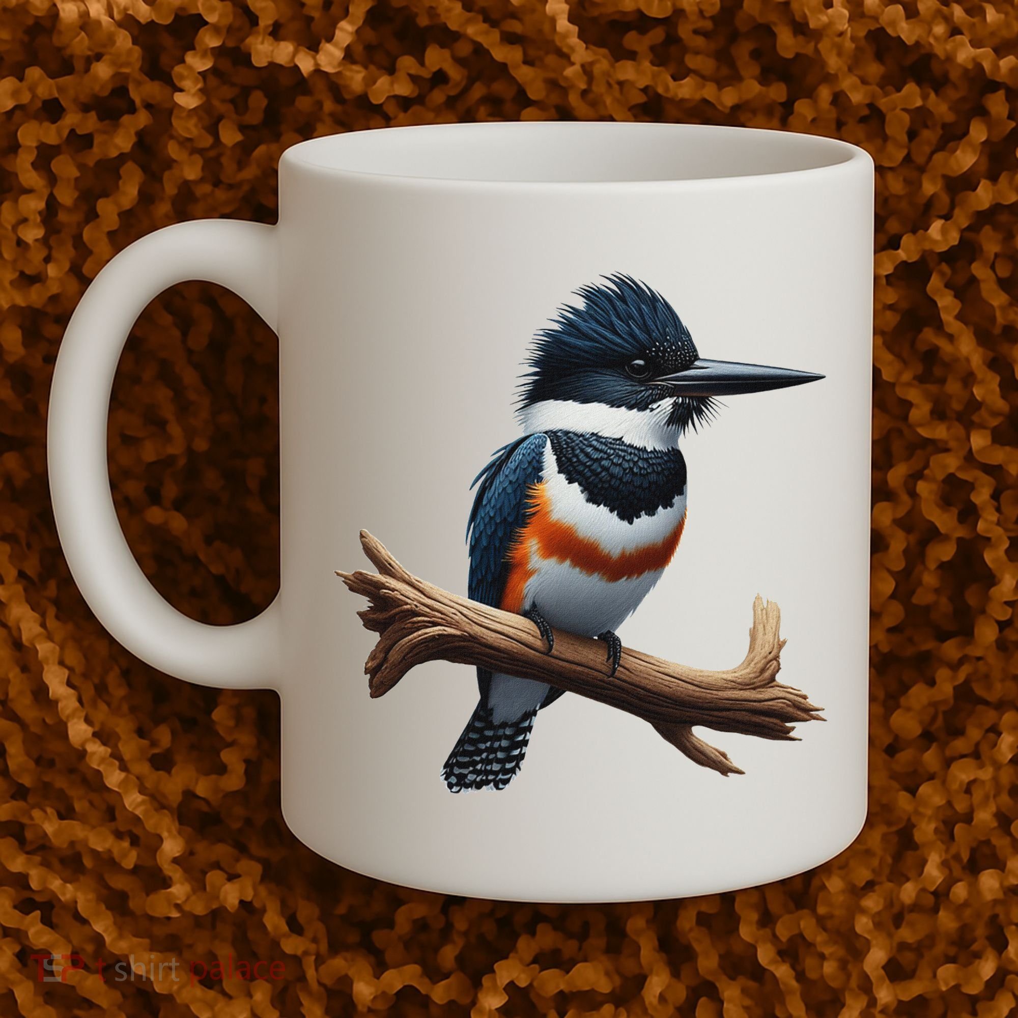 Bird Series. Belted Kingfisher Bird. ArtistS Rendition. Coffee Mug