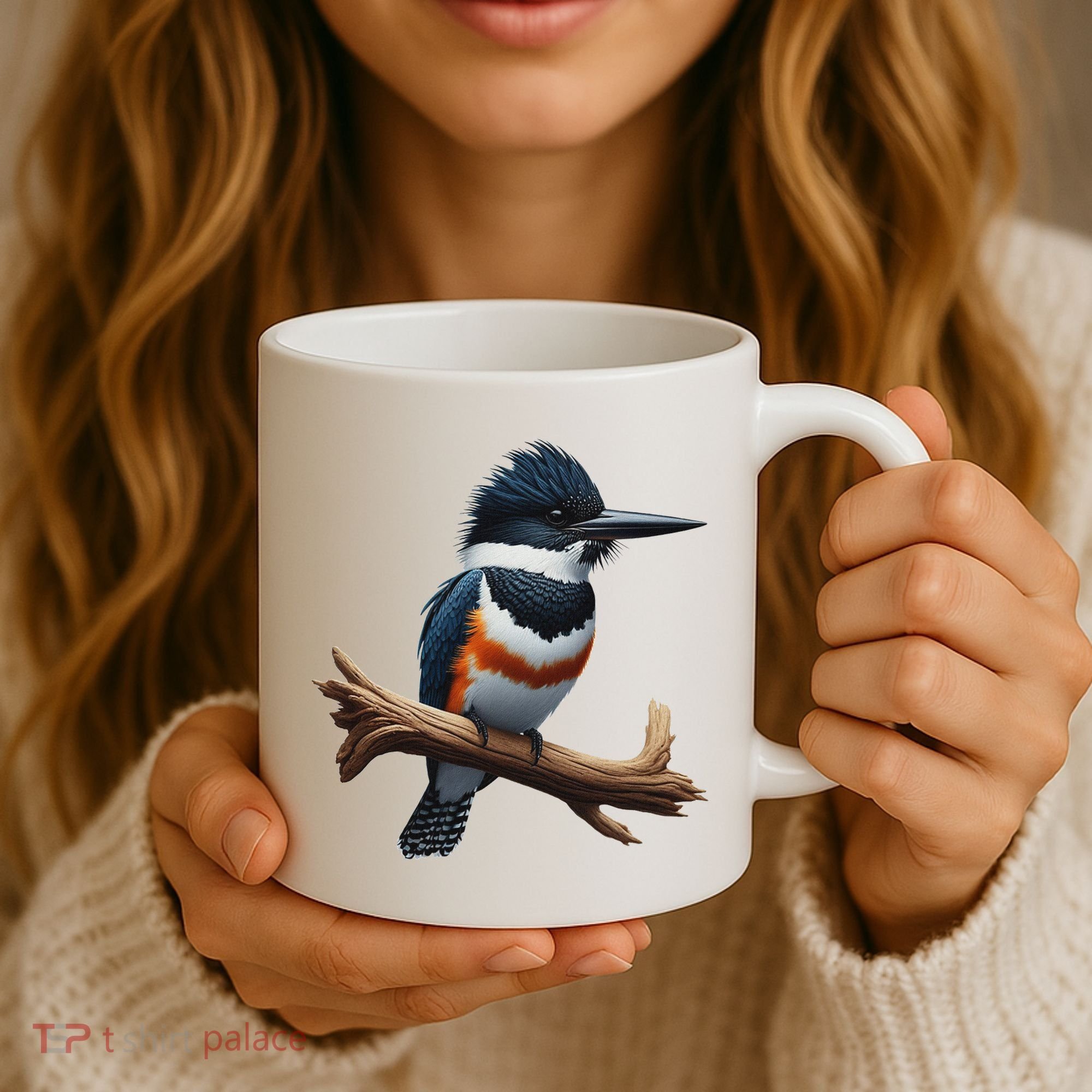 Bird Series. Belted Kingfisher Bird. ArtistS Rendition. Coffee Mug