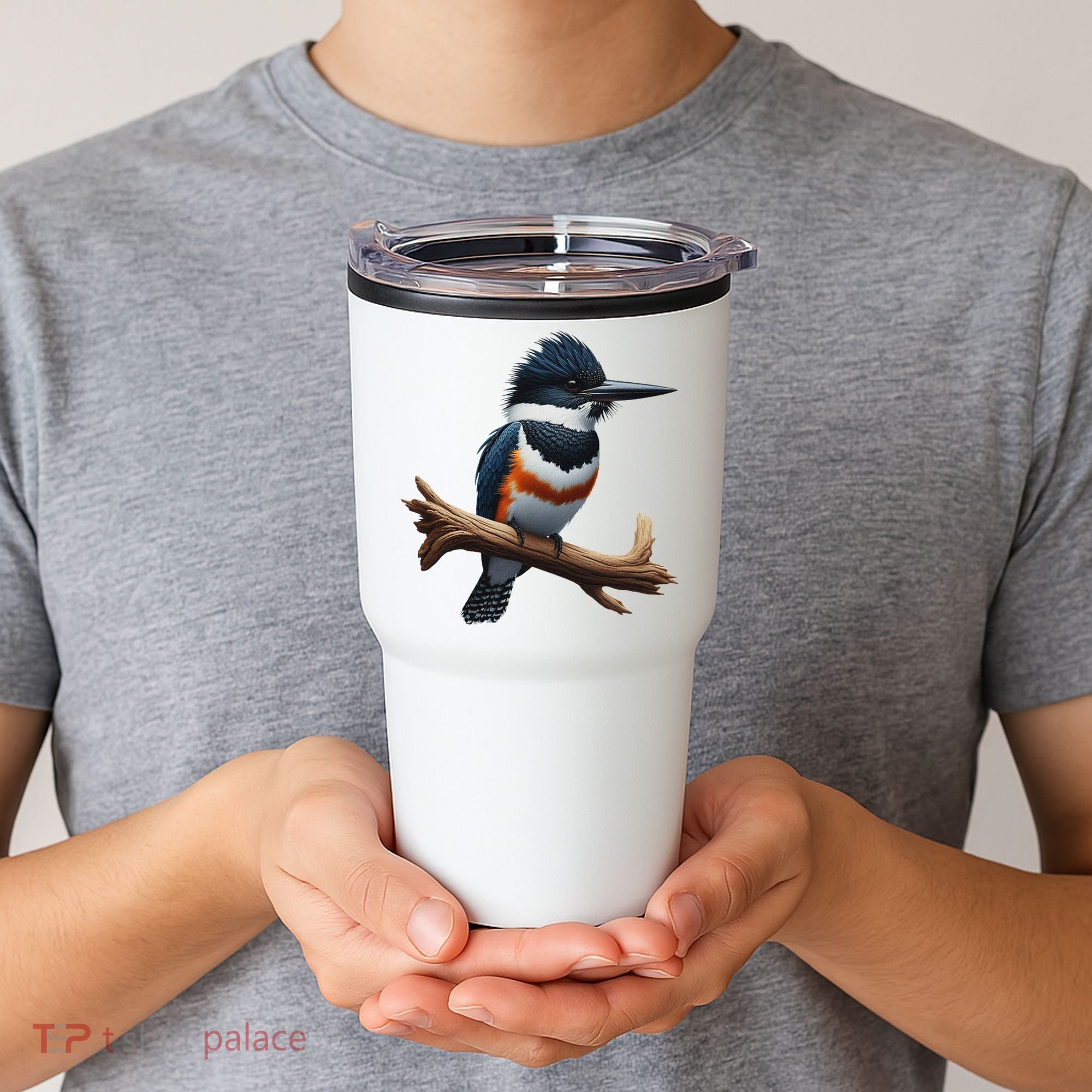 Bird Series. Belted Kingfisher Bird. ArtistS Rendition. Tumbler