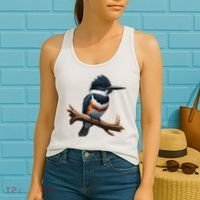 Bird Series. Belted Kingfisher Bird. ArtistS Rendition. Women's Tank Top thumb 2