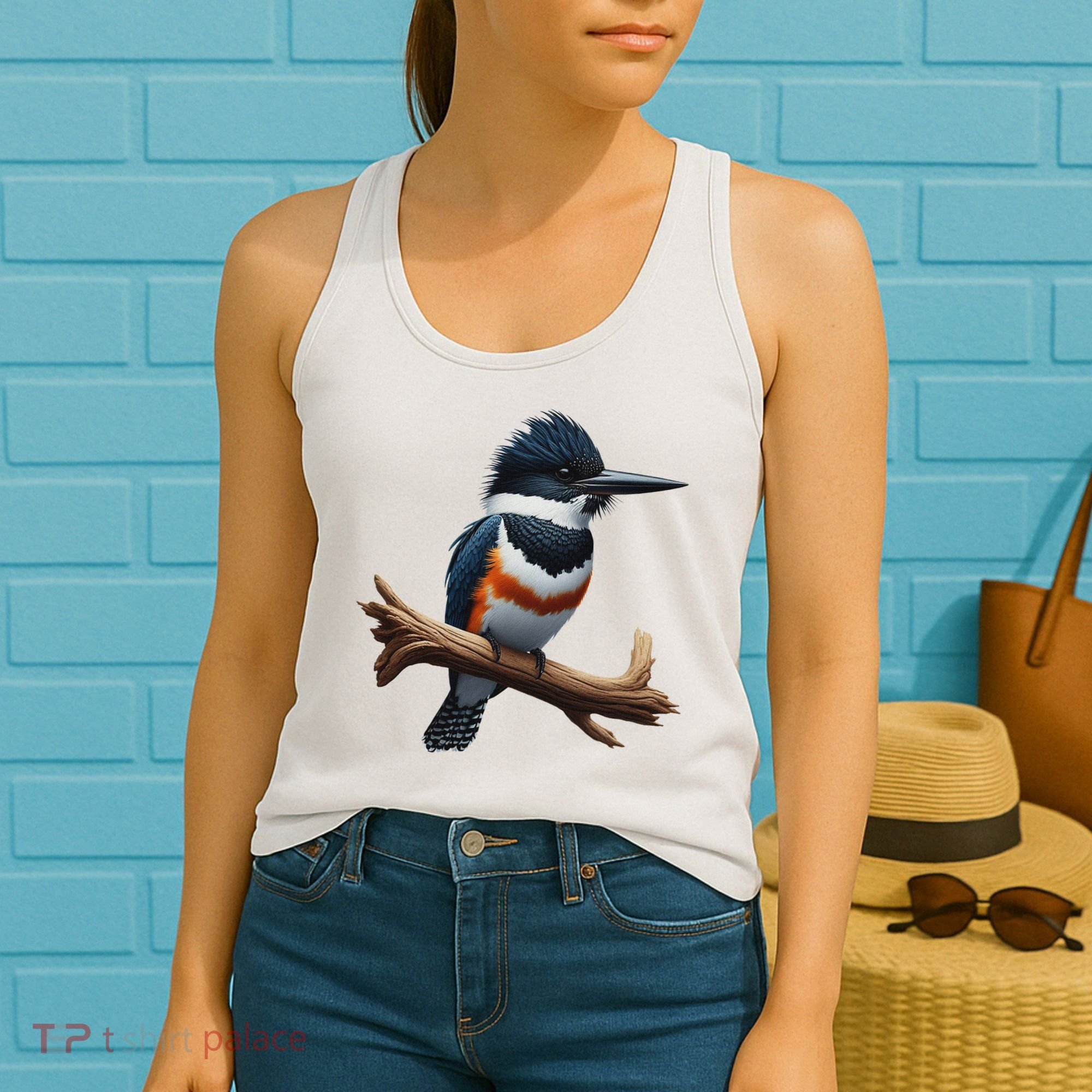 Bird Series. Belted Kingfisher Bird. ArtistS Rendition. Women's Tank Top