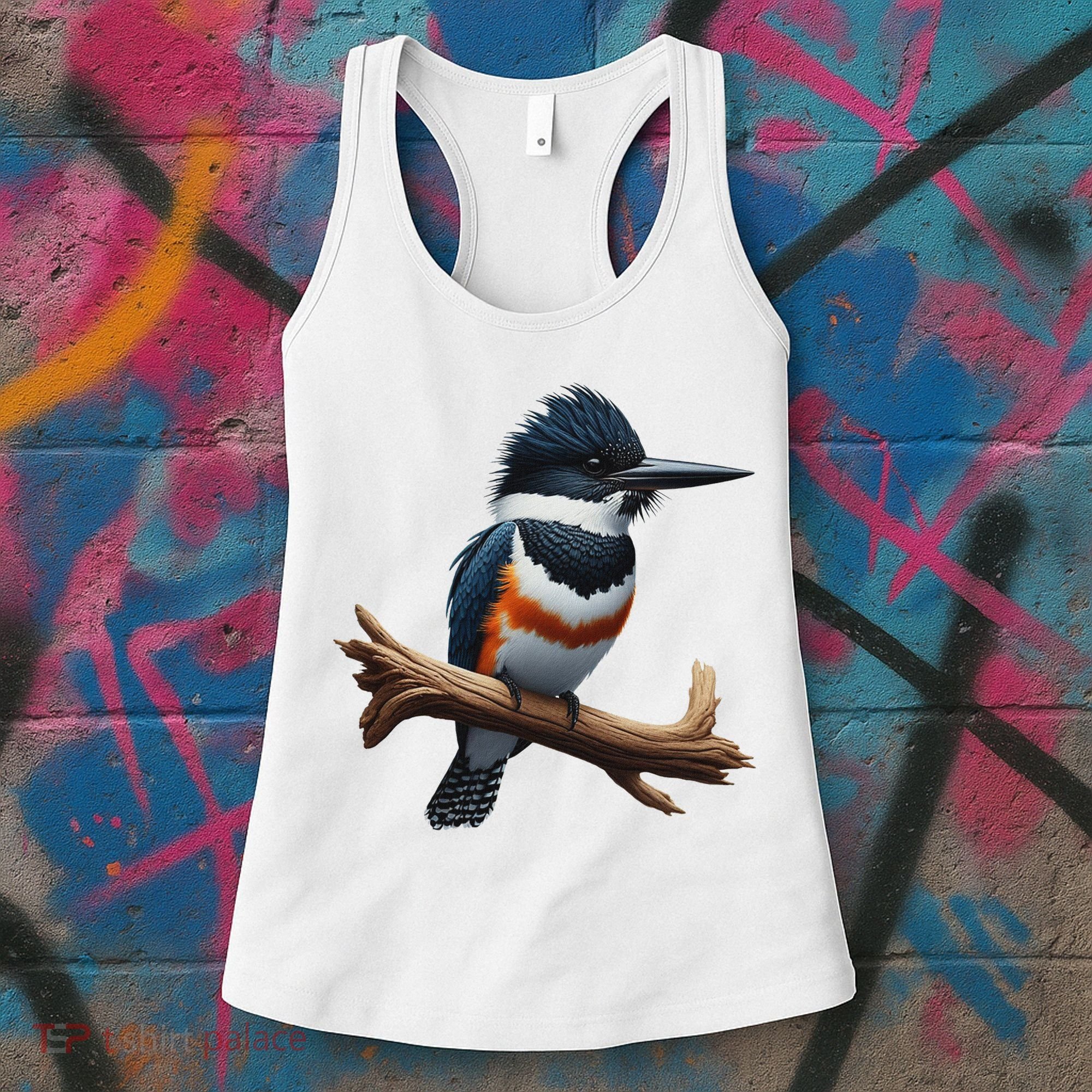 Bird Series. Belted Kingfisher Bird. ArtistS Rendition. Women's Tank Top