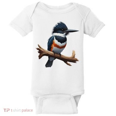 Bird Series. Belted Kingfisher Bird. ArtistS Rendition. Baby Bodysuit