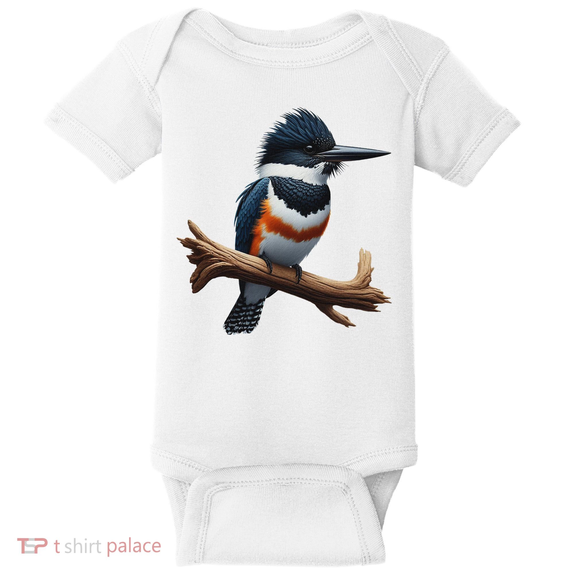 Bird Series. Belted Kingfisher Bird. ArtistS Rendition. Baby Bodysuit