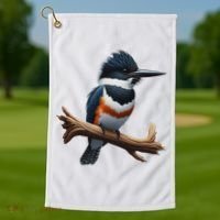 Bird Series. Belted Kingfisher Bird. ArtistS Rendition. Golf Towel thumb 1