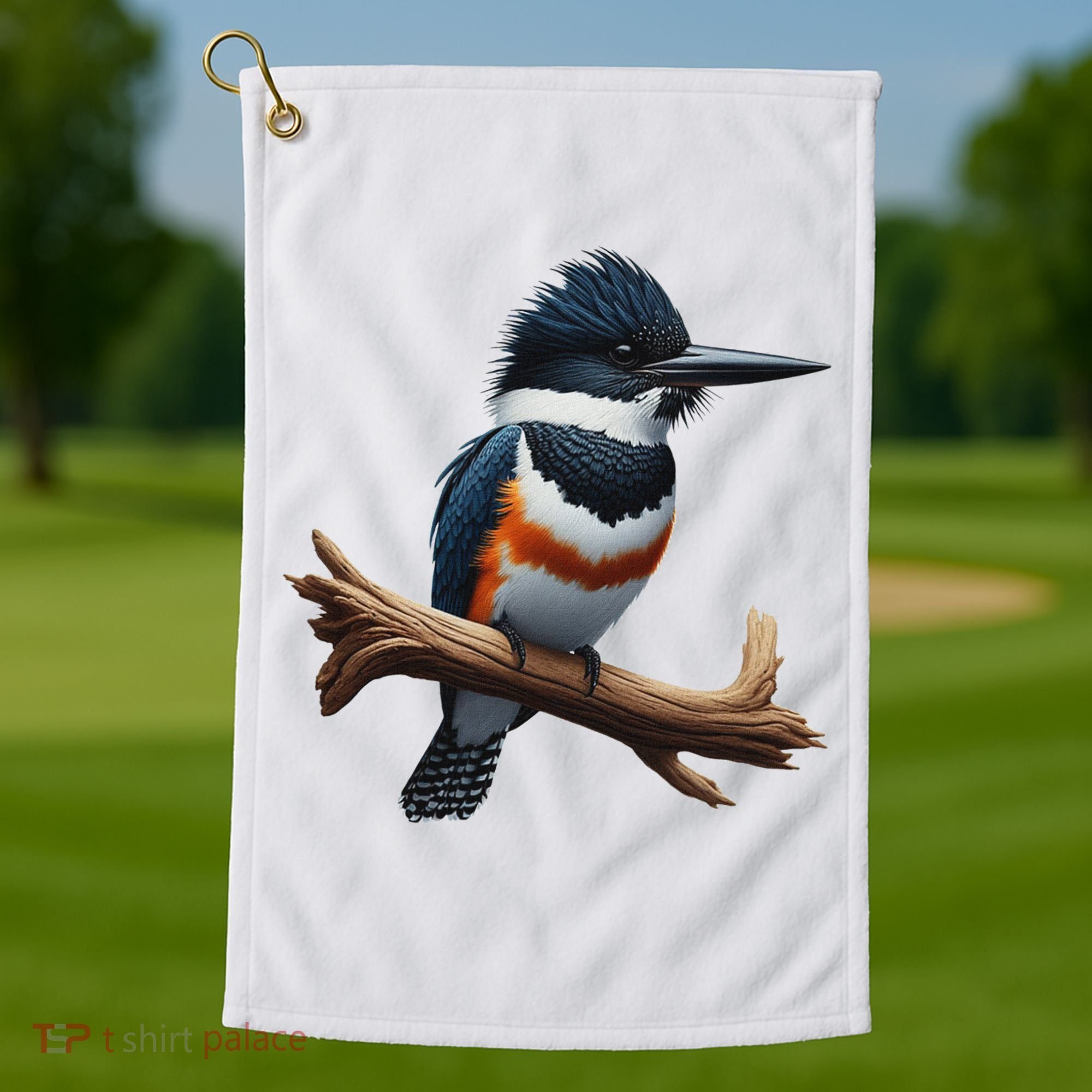 Bird Series. Belted Kingfisher Bird. ArtistS Rendition. Golf Towel