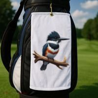 Bird Series. Belted Kingfisher Bird. ArtistS Rendition. Golf Towel thumb 2