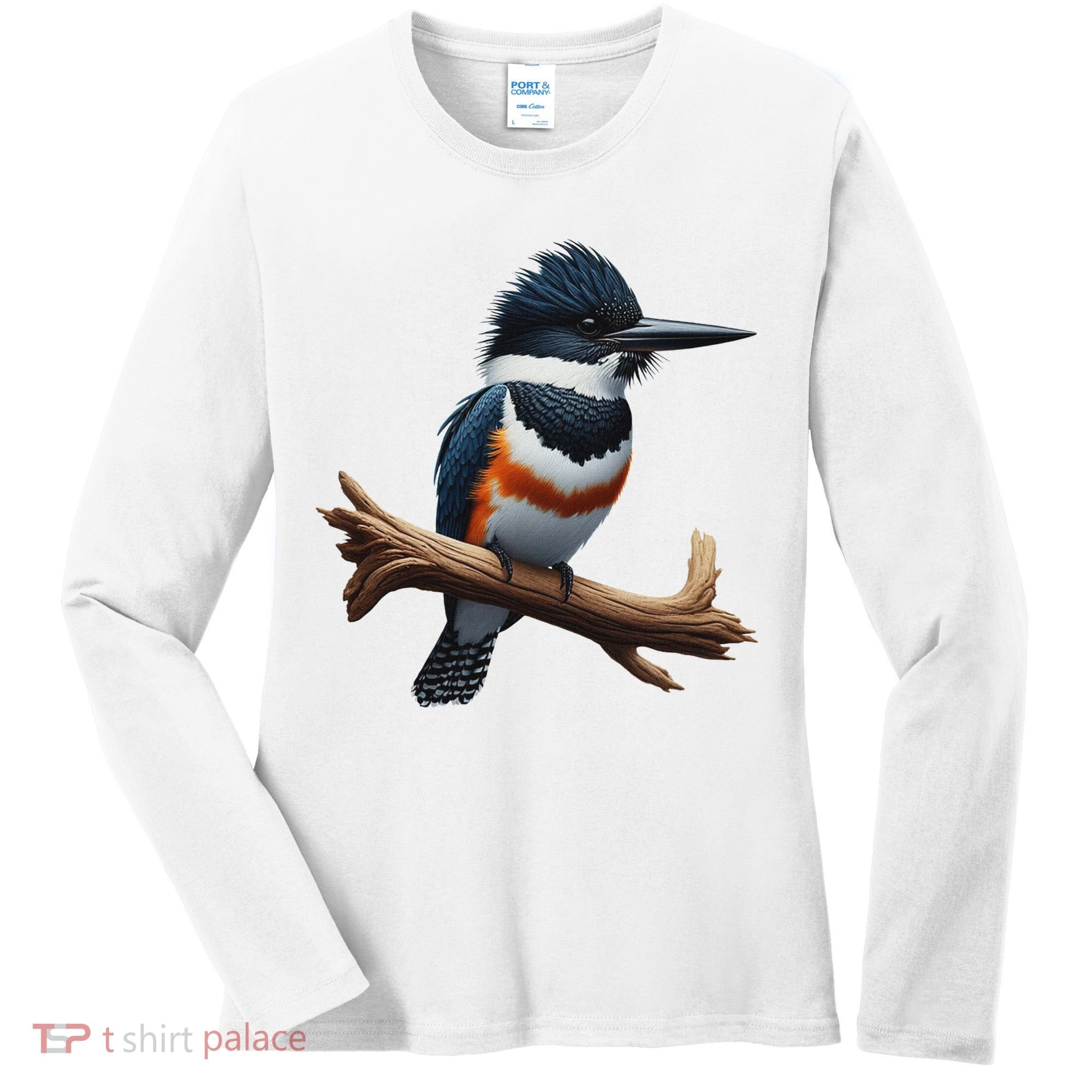 Bird Series. Belted Kingfisher Bird. ArtistS Rendition. Women's Long Sleeve Shirt