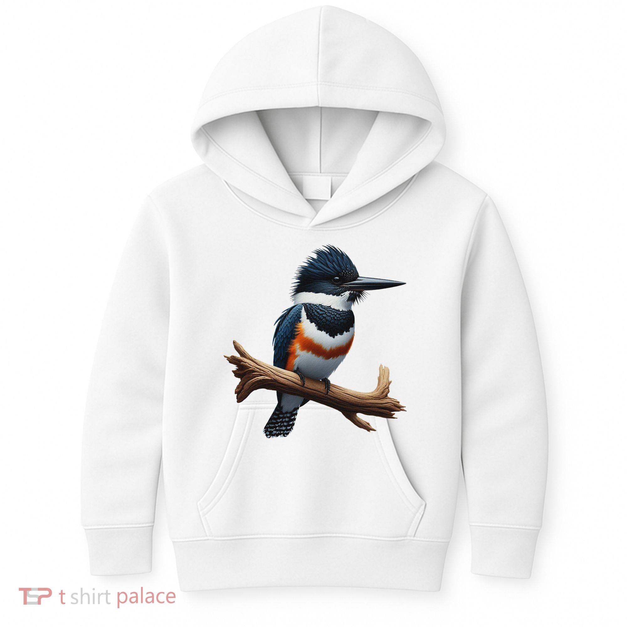 Bird Series. Belted Kingfisher Bird. ArtistS Rendition. Kids Hoodie