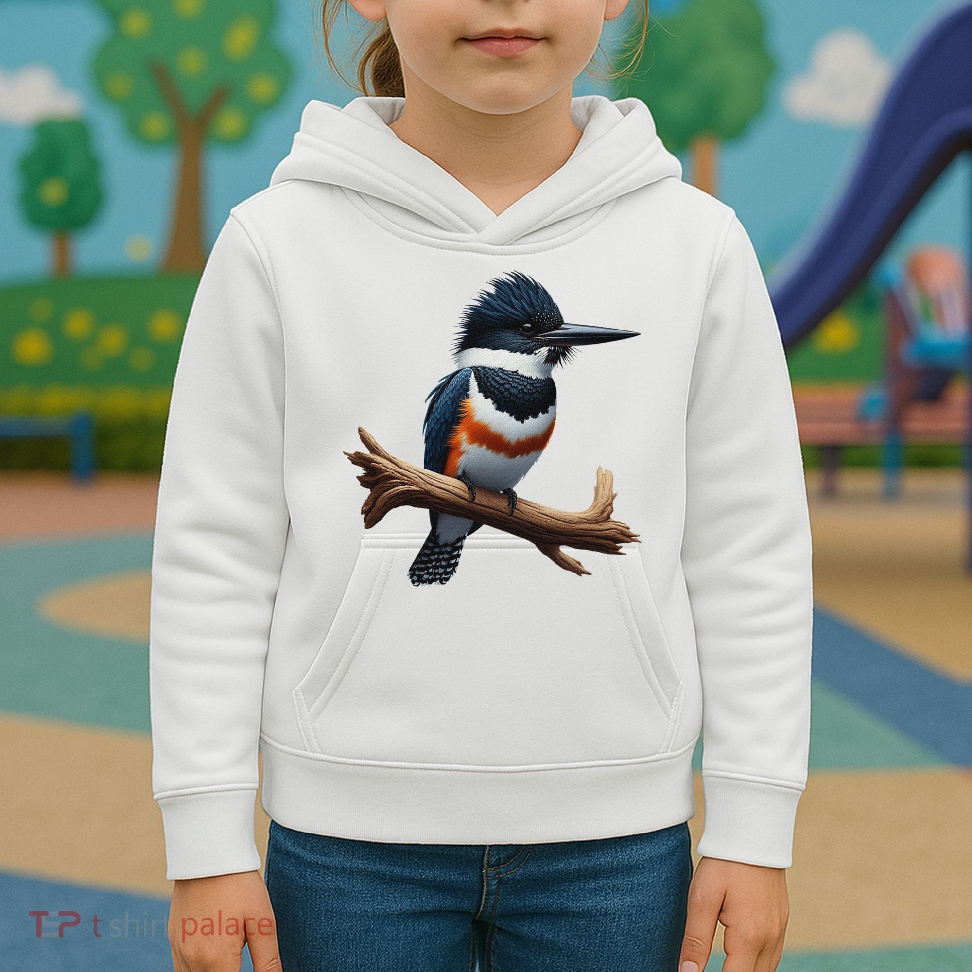 Bird Series. Belted Kingfisher Bird. ArtistS Rendition. Kids Hoodie