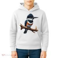 Bird Series. Belted Kingfisher Bird. ArtistS Rendition. Kids Hoodie thumb 4