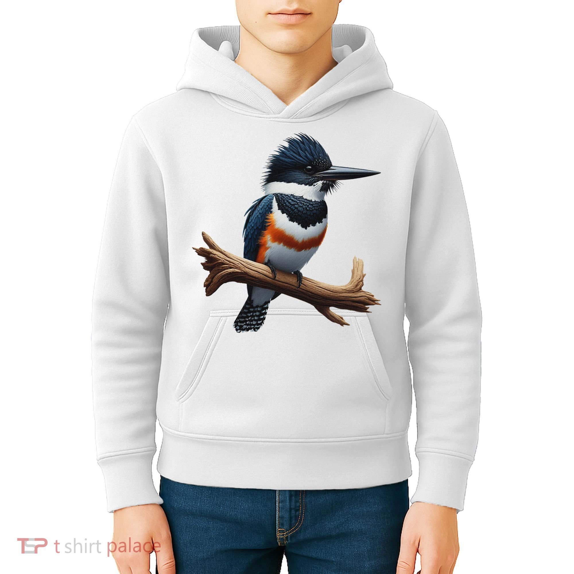 Bird Series. Belted Kingfisher Bird. ArtistS Rendition. Kids Hoodie