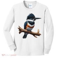 Bird Series. Belted Kingfisher Bird. ArtistS Rendition. Kids Long Sleeve Shirt thumb 0