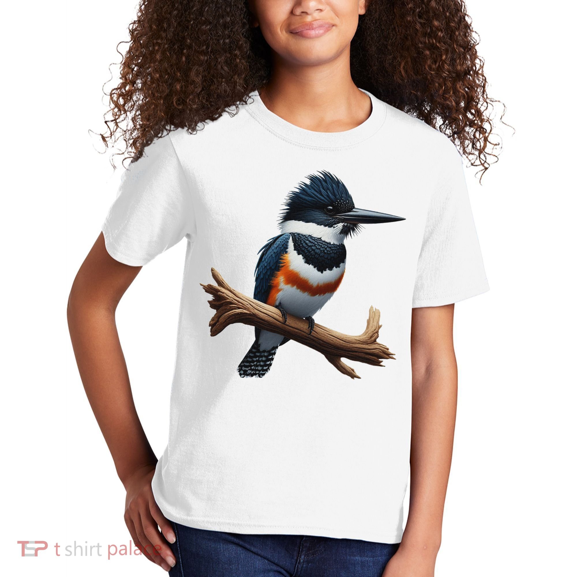 Bird Series. Belted Kingfisher Bird. ArtistS Rendition. Kids T-Shirt