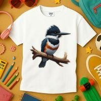 Bird Series. Belted Kingfisher Bird. ArtistS Rendition. Kids T-Shirt thumb 3