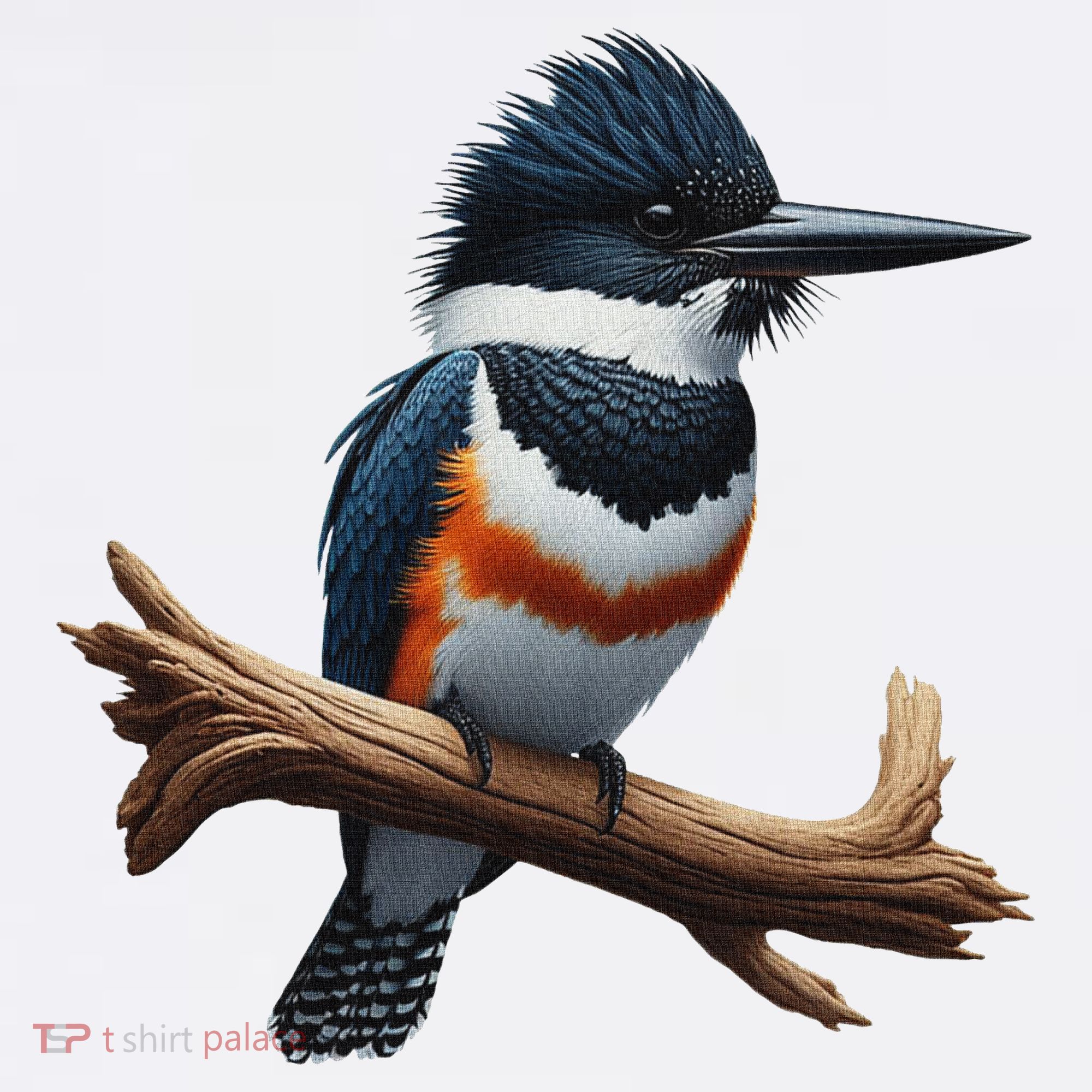 Bird Series. Belted Kingfisher Bird. ArtistS Rendition. Kids T-Shirt