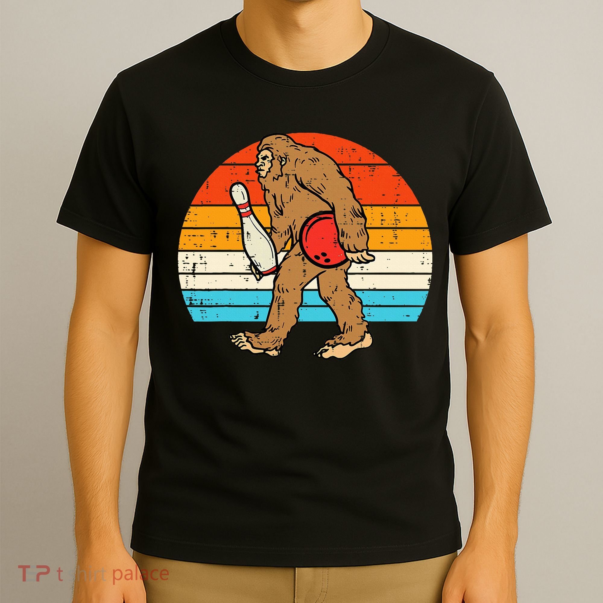 Bigfoot Sasquatch Bowling Retro Bowler Team T-Shirt