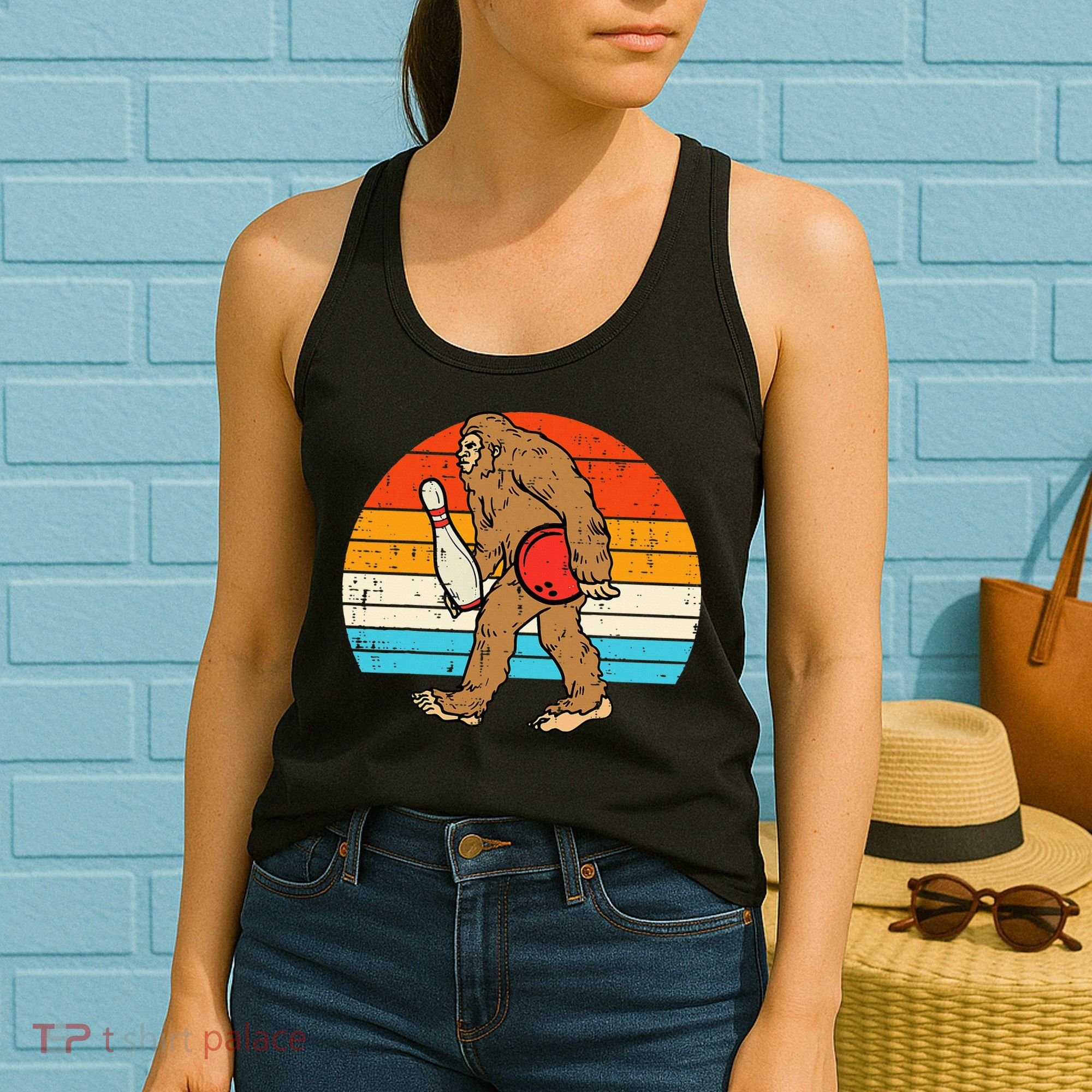 Bigfoot Sasquatch Bowling Retro Bowler Team Women's Tank Top