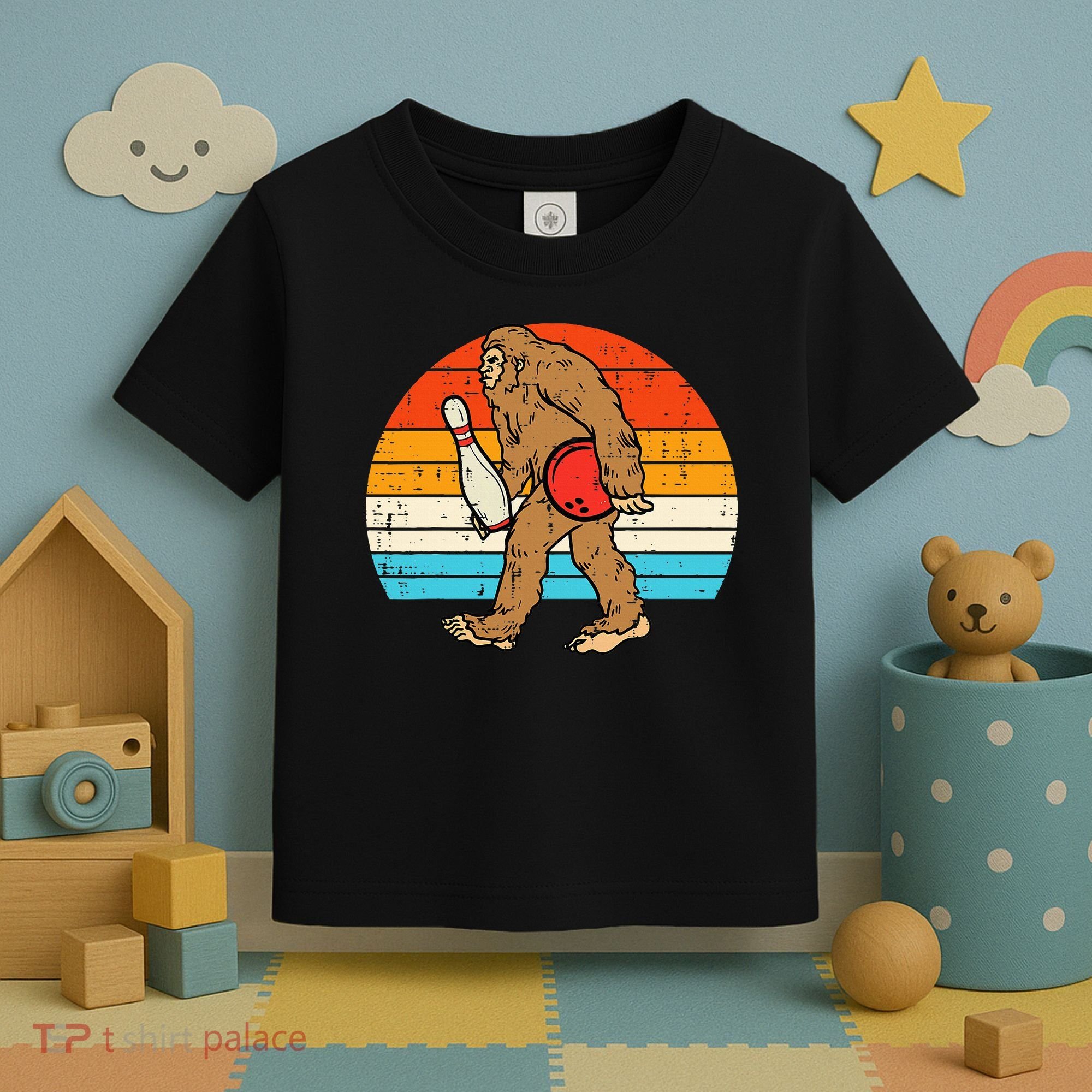 Bigfoot Sasquatch Bowling Retro Bowler Team Toddler T-Shirt