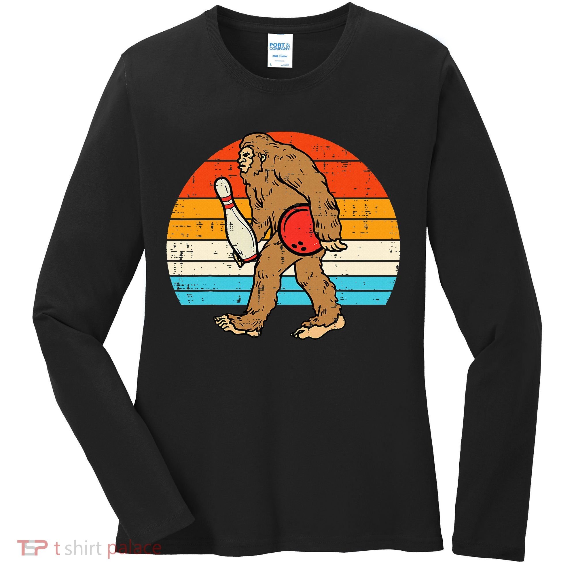 Bigfoot Sasquatch Bowling Retro Bowler Team Women's Long Sleeve Shirt
