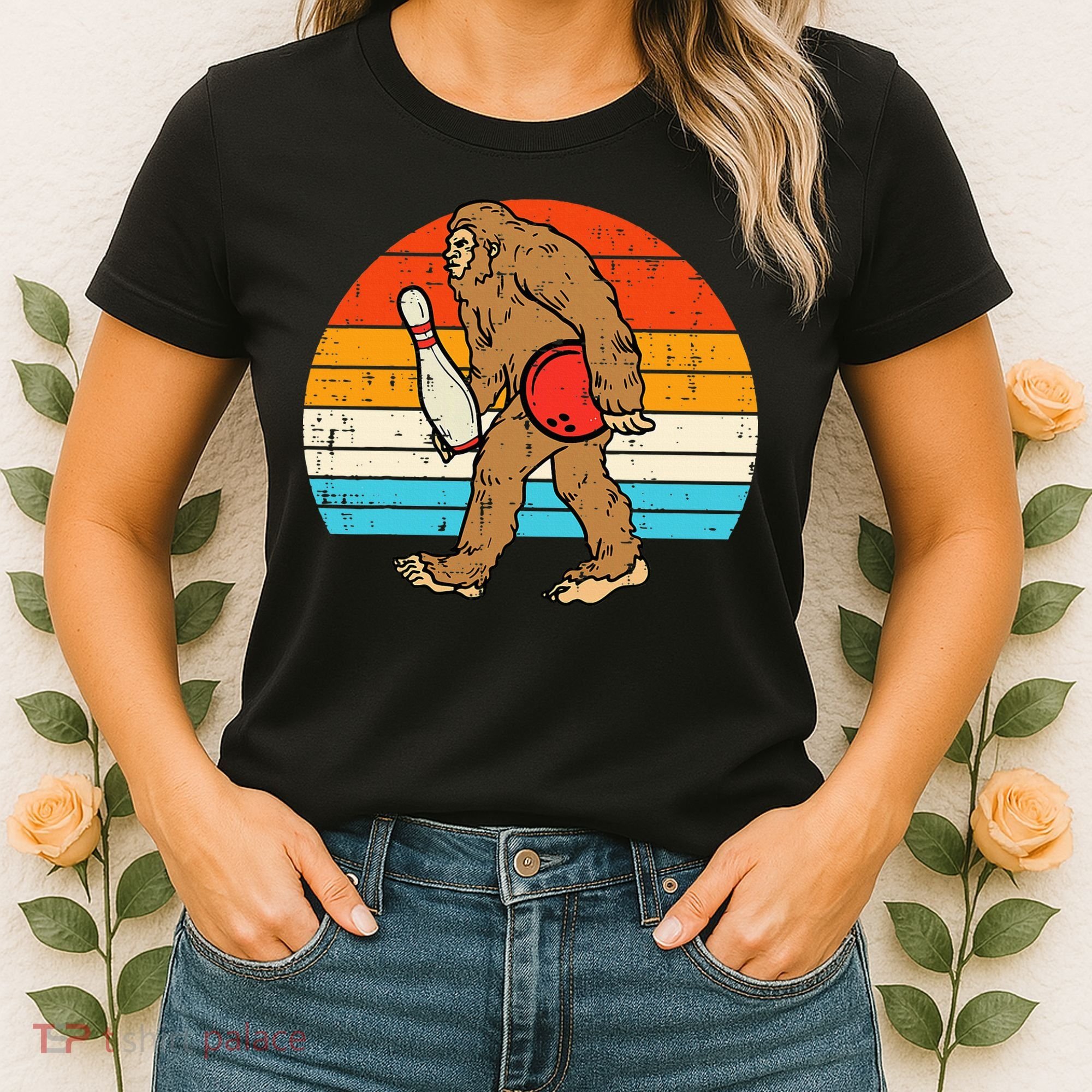 Bigfoot Sasquatch Bowling Retro Bowler Team Women's T-Shirt