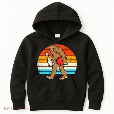 Bigfoot Sasquatch Bowling Retro Bowler Team Kids Hoodie