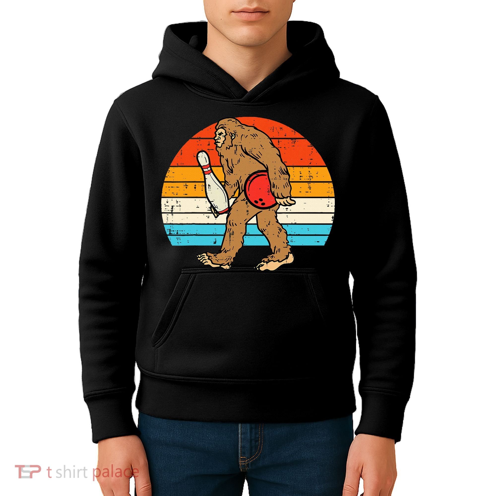 Bigfoot Sasquatch Bowling Retro Bowler Team Kids Hoodie