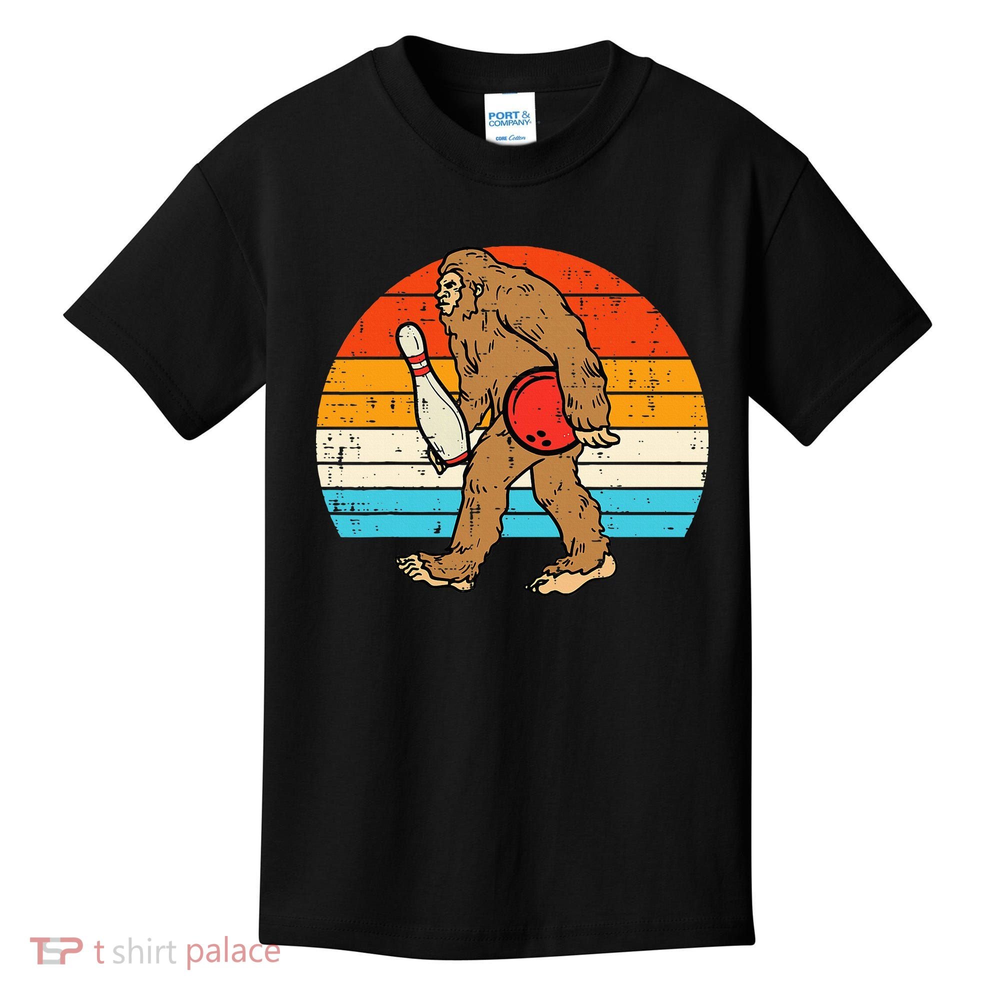 Bigfoot Sasquatch Bowling Retro Bowler Team Kids T-Shirt