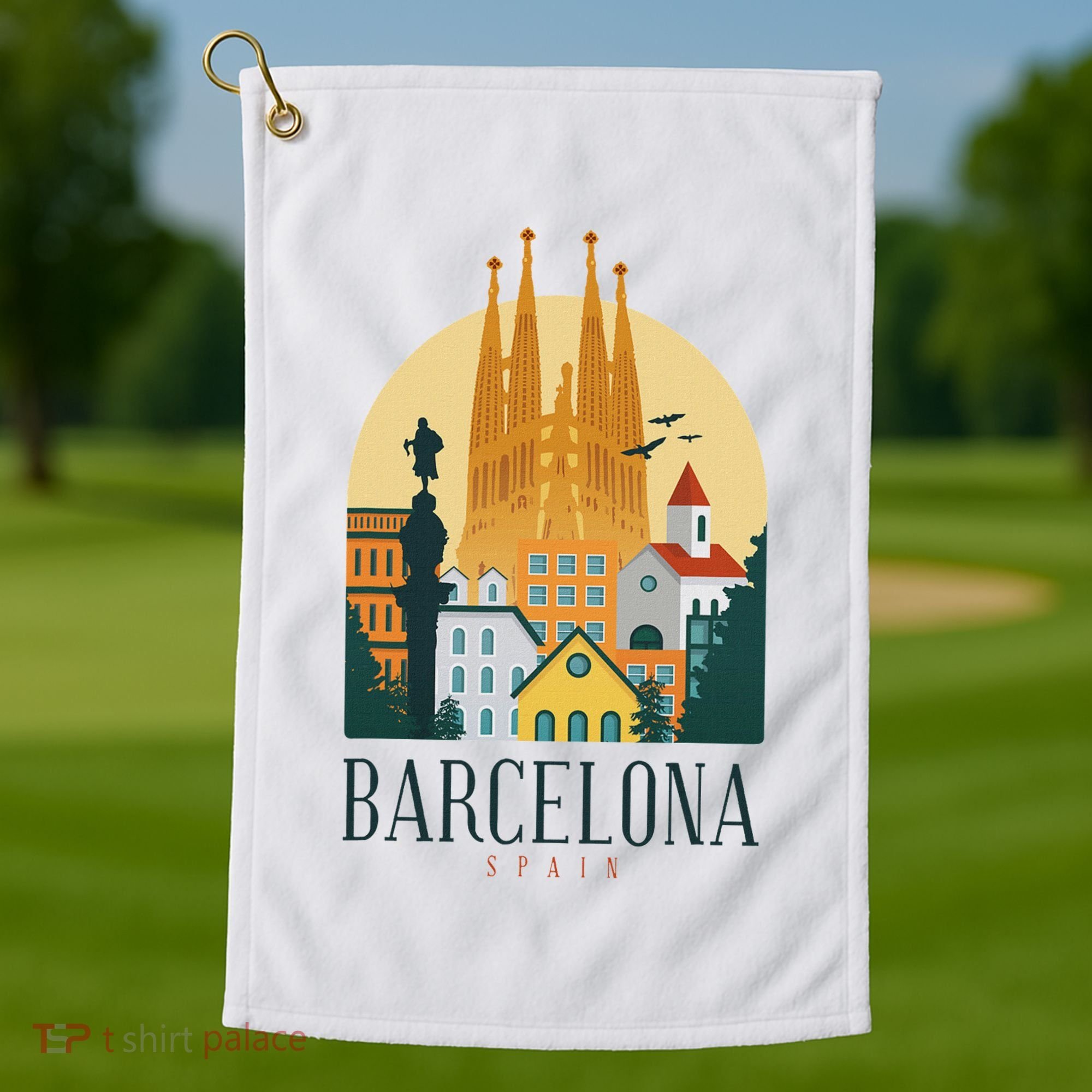 Barcelona Spain Cathedral Spanish City Souvenir Golf Towel