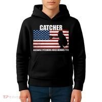 Baseball Softball Catcher because Pitchers need Heros too Kids Hoodie thumb 4