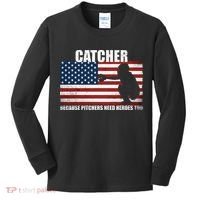 Baseball Softball Catcher because Pitchers need Heros too Kids Long Sleeve Shirt thumb 0