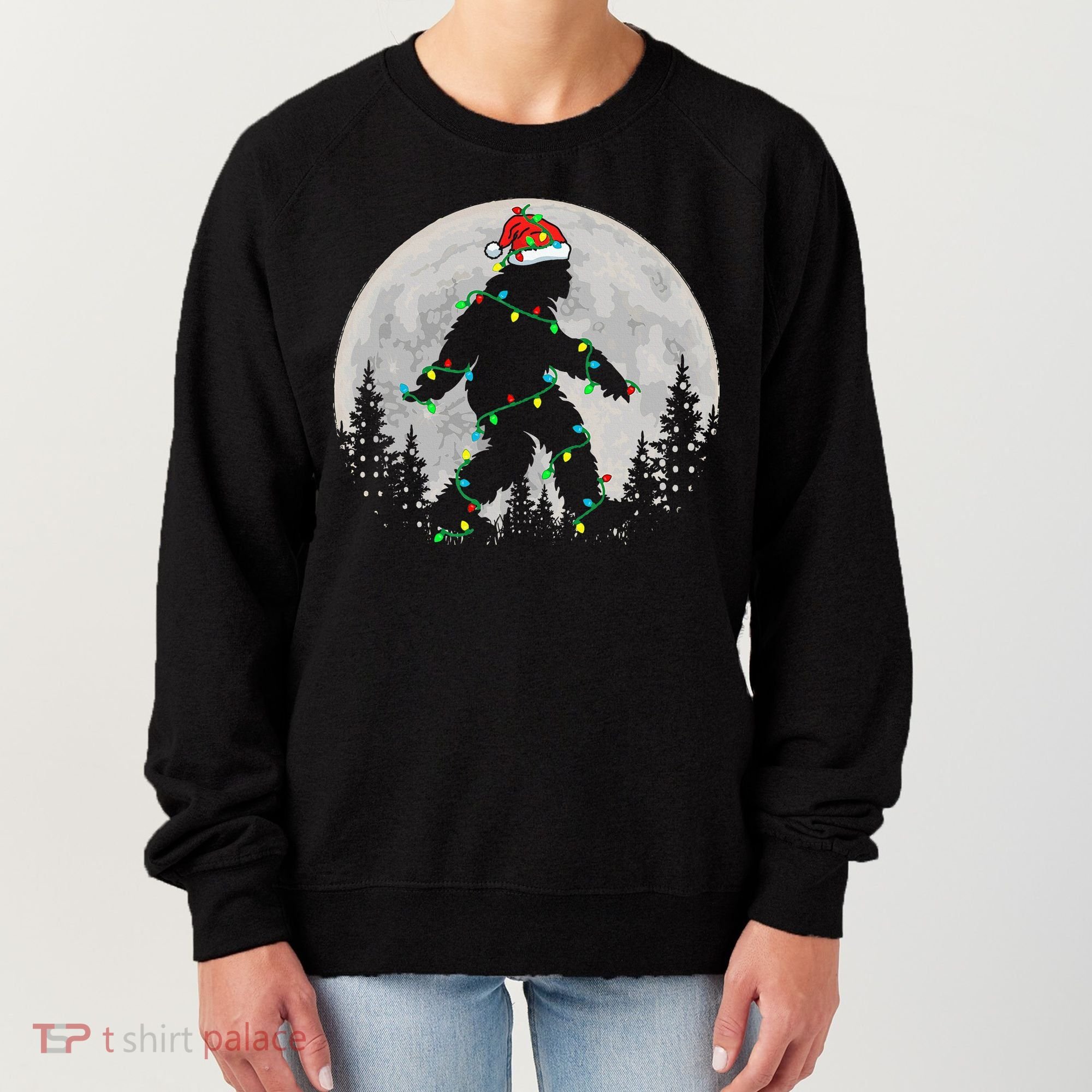 Bigfoot Santa Christmas Tree Lights Xmas Sasquatch Women's Sweatshirt