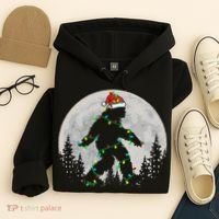 Bigfoot Santa Christmas Tree Lights Xmas Sasquatch Hoodie thumb 4