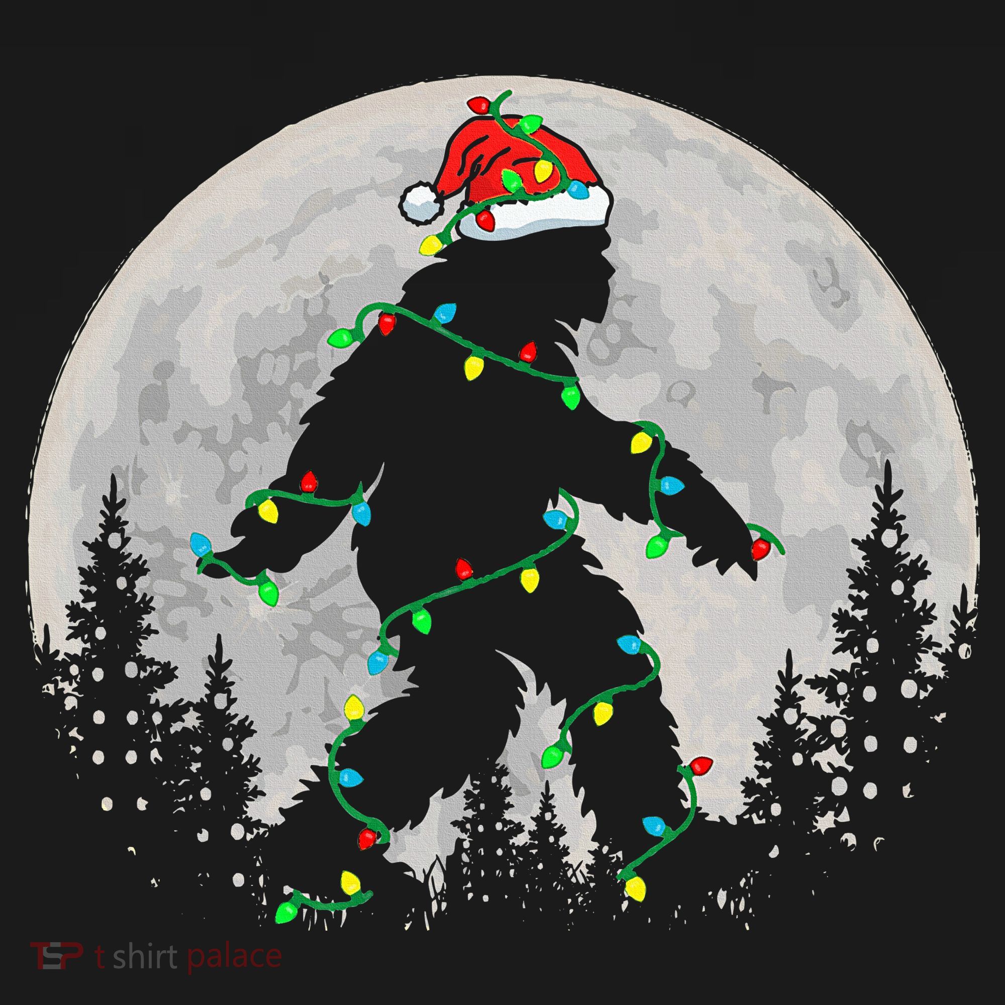 Bigfoot Santa Christmas Tree Lights Xmas Sasquatch Long Sleeve Shirt