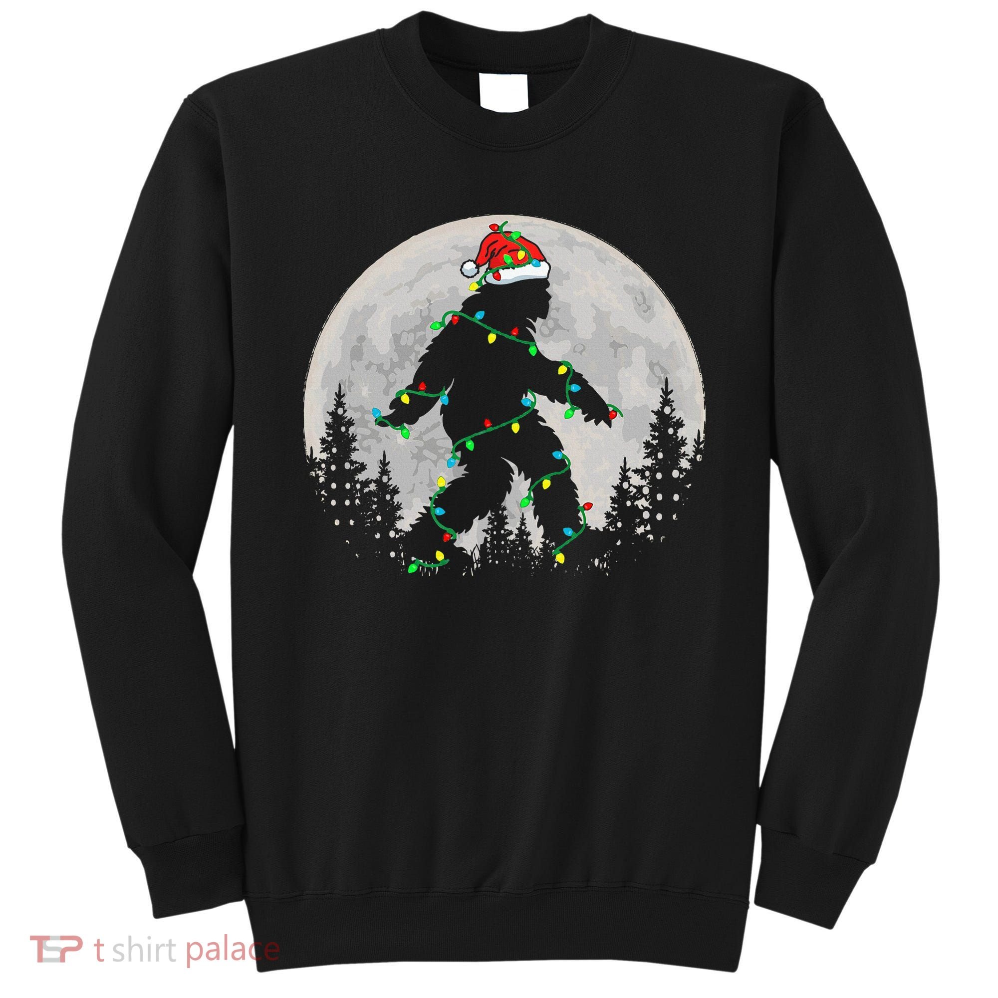 Bigfoot Santa Christmas Tree Lights Xmas Sasquatch Sweatshirt
