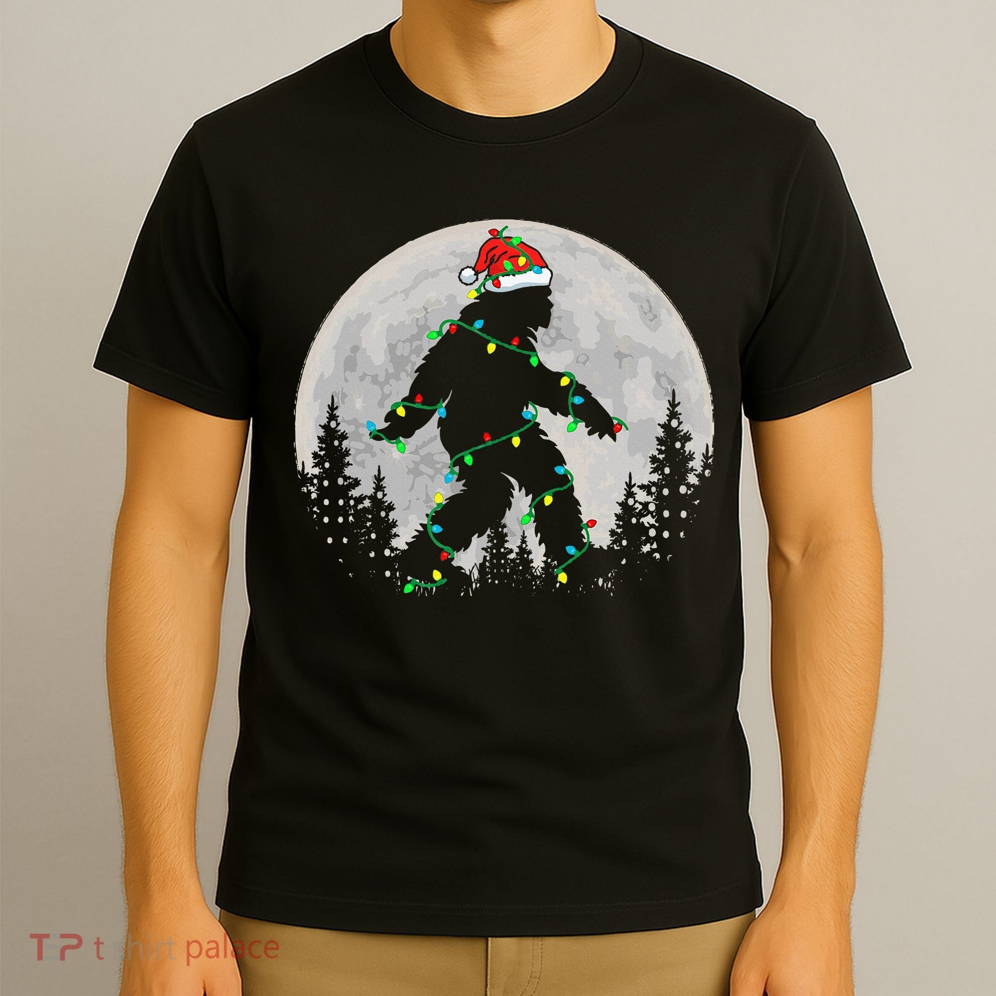 Bigfoot Santa Christmas Tree Lights Xmas Sasquatch T-Shirt