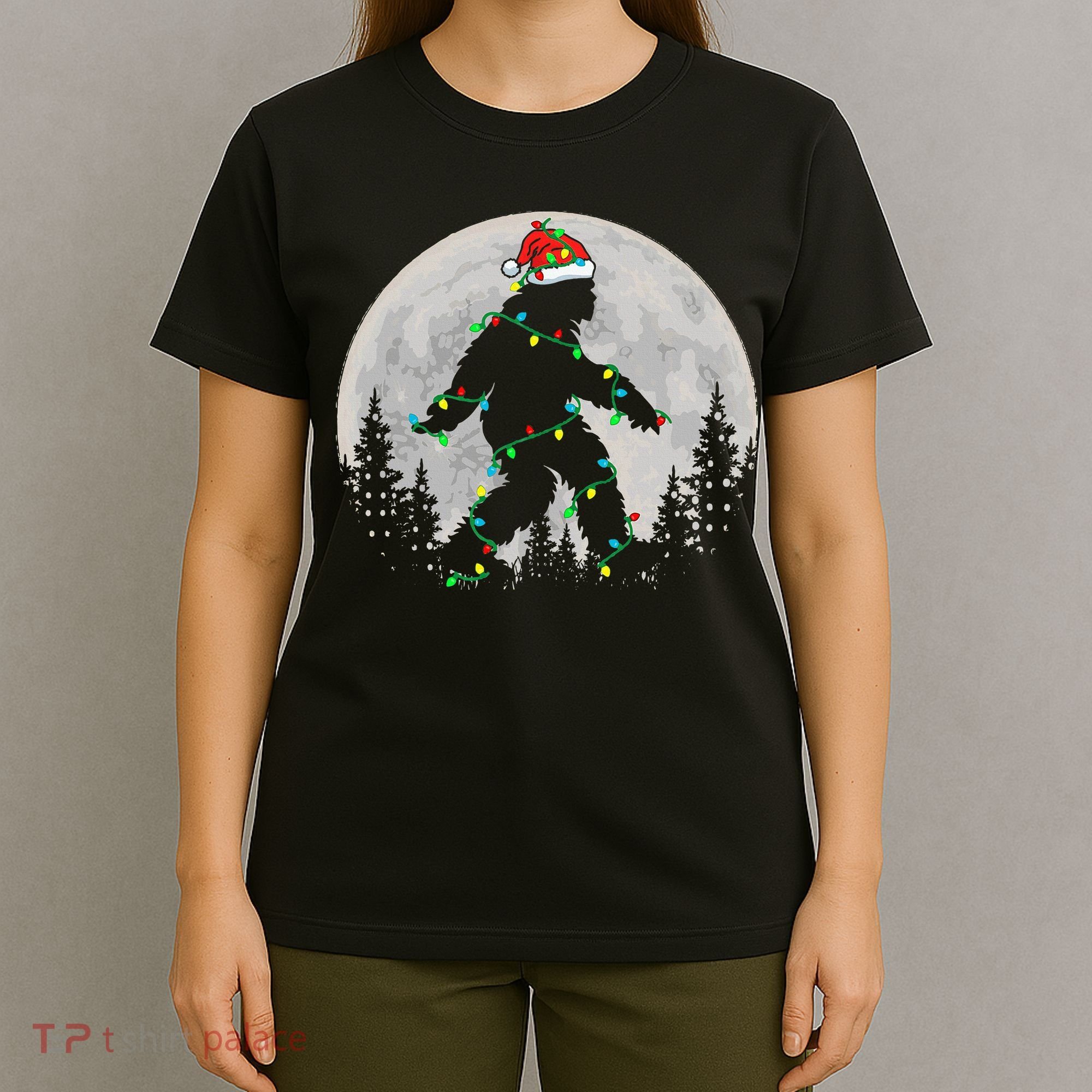 Bigfoot Santa Christmas Tree Lights Xmas Sasquatch T-Shirt