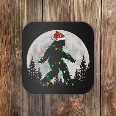 Bigfoot Santa Christmas Tree Lights Xmas Sasquatch Coaster