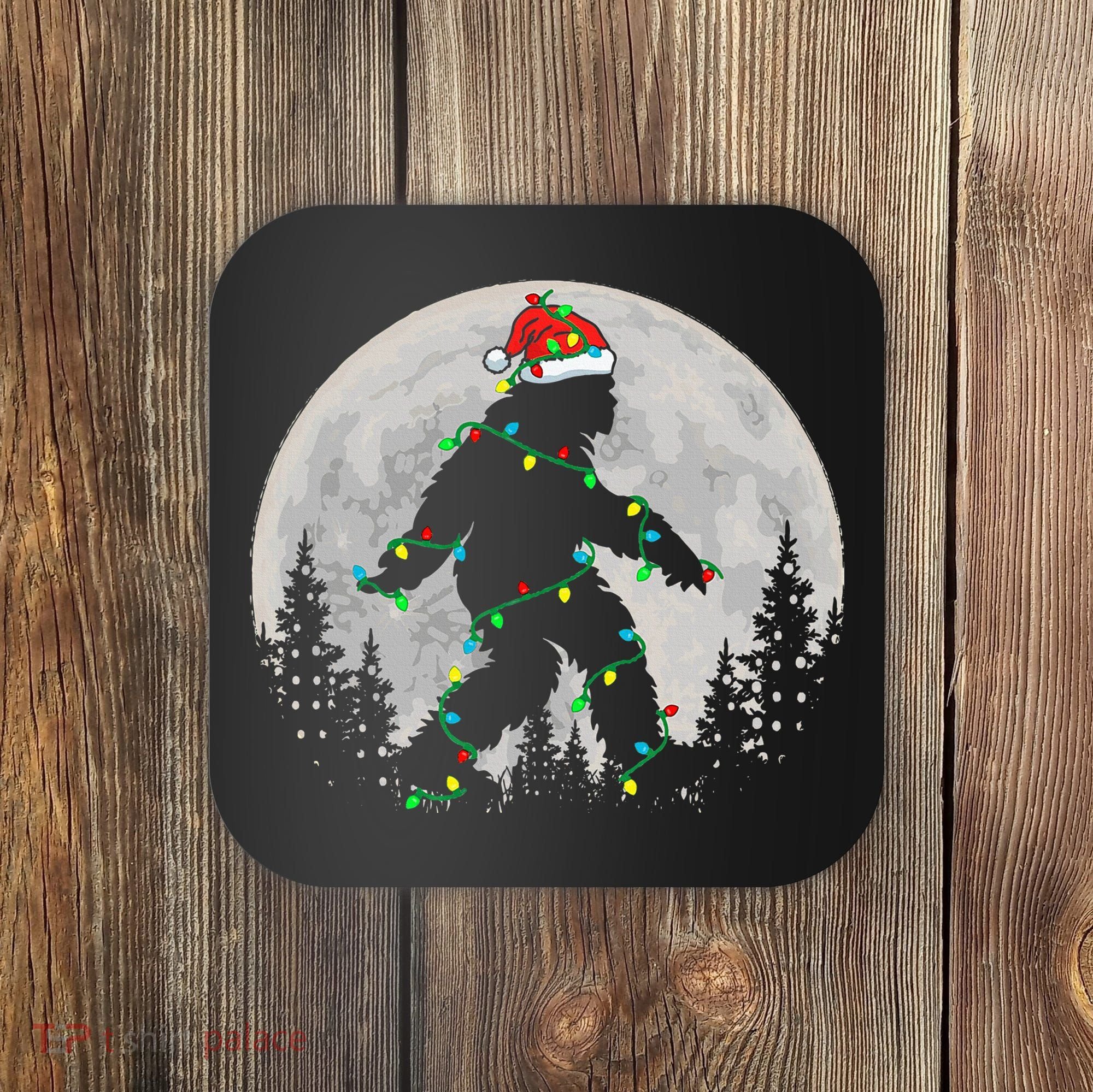 Bigfoot Santa Christmas Tree Lights Xmas Sasquatch Coaster