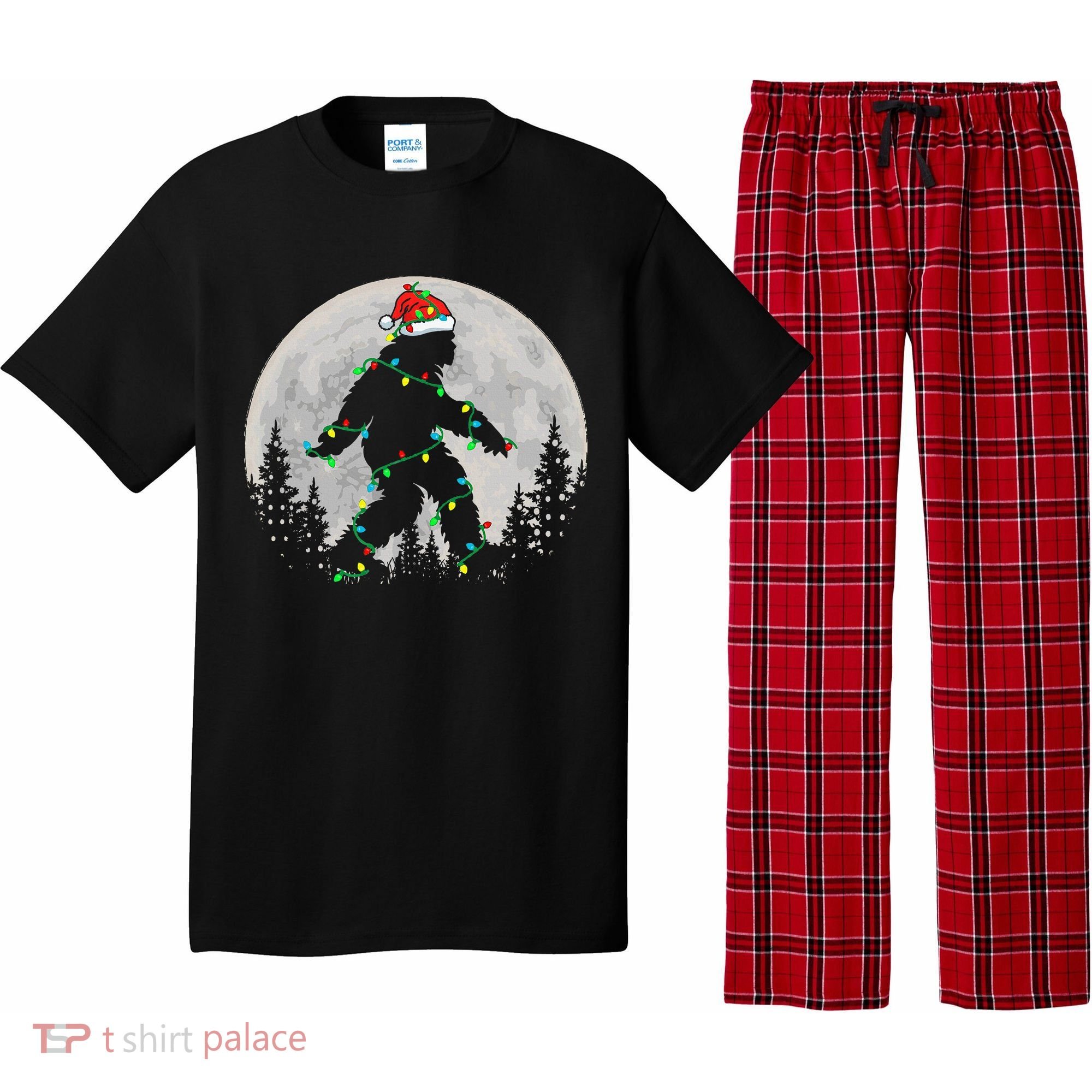 Bigfoot Santa Christmas Tree Lights Xmas Sasquatch Pajama Set