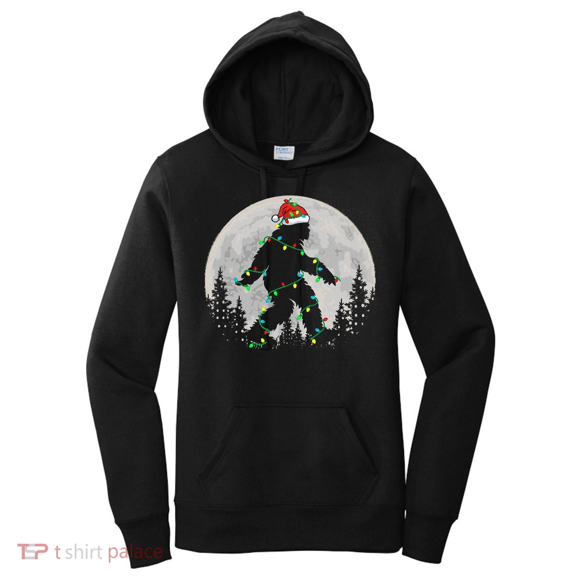 Bigfoot Santa Christmas Tree Lights Xmas Sasquatch Women's Hoodie