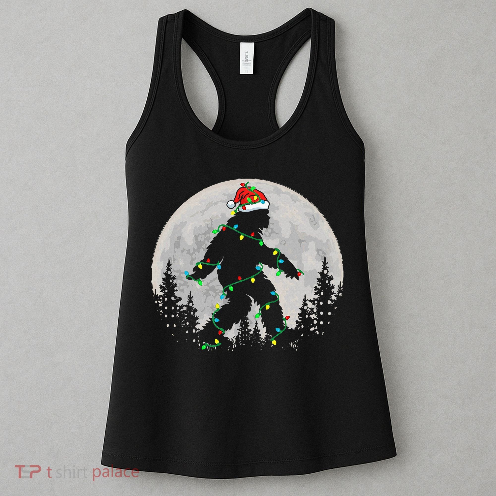 Bigfoot Santa Christmas Tree Lights Xmas Sasquatch Women's Tank Top
