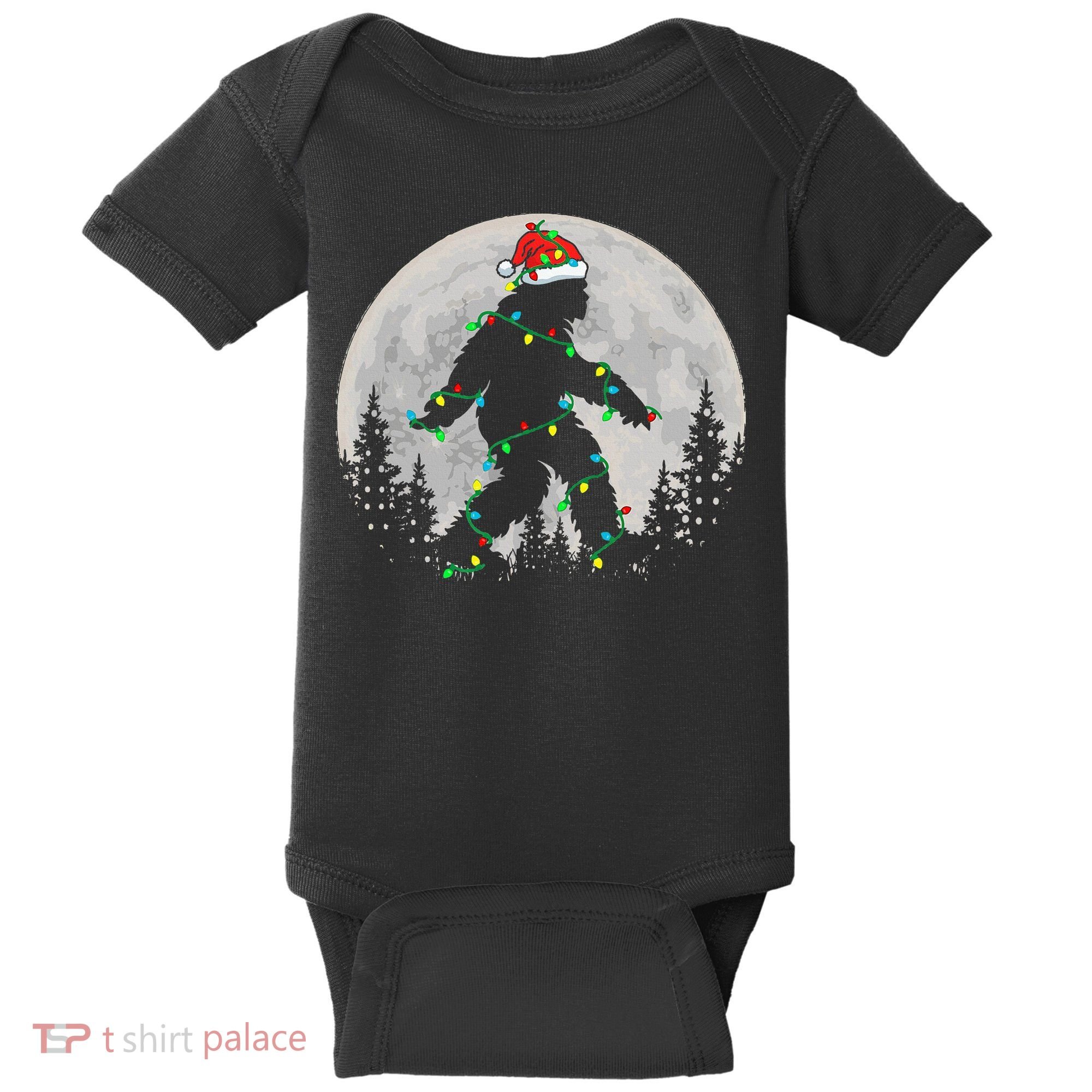 Bigfoot Santa Christmas Tree Lights Xmas Sasquatch Baby Bodysuit