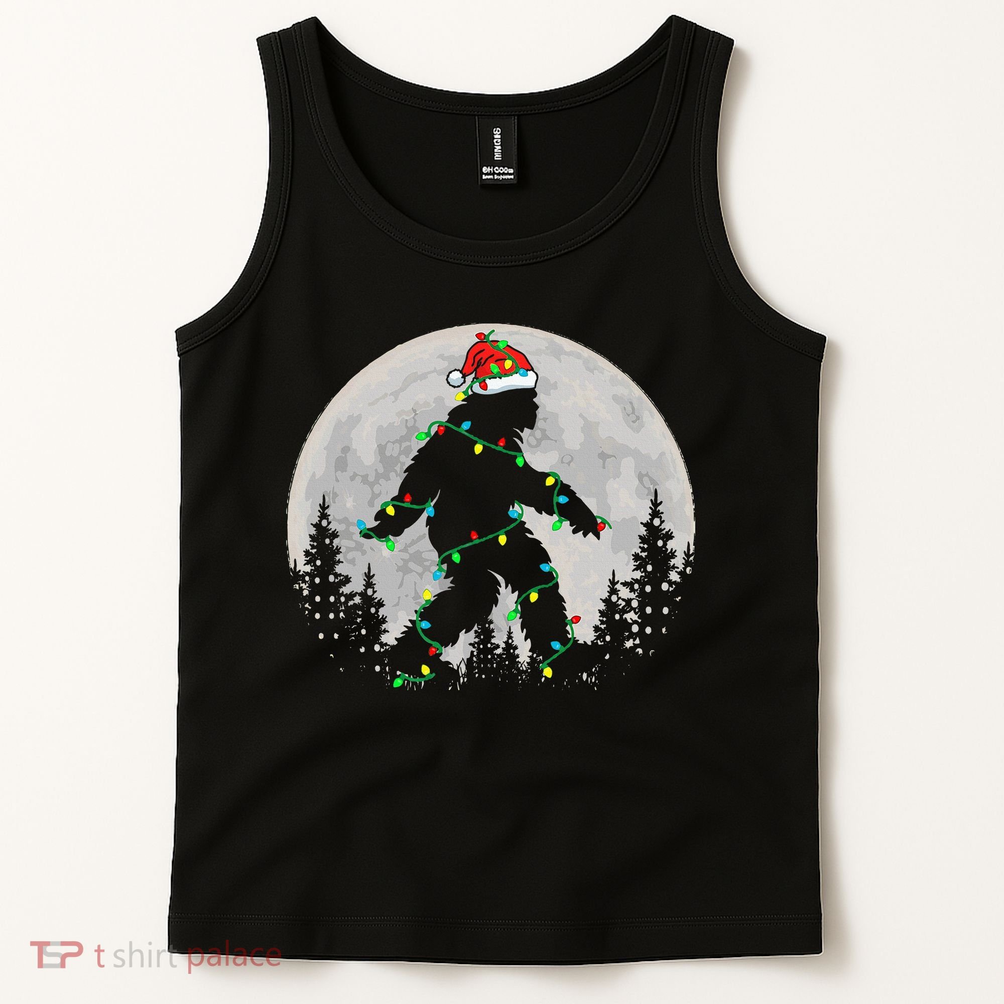 Bigfoot Santa Christmas Tree Lights Xmas Sasquatch Tank Top